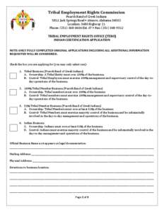 Tribal Employment Rights Commission Poarch Band of Creek Indians 5811 Jack Springs Road • Atmore, Alabama[removed]Location: 3480 Highway 21 Phone: ([removed]Ext. 07 • Fax: ([removed]