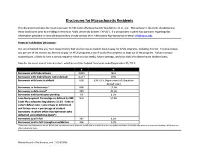 Disclosures for Massachusetts Residents This document contains disclosures pursuant to 940 Code of Massachusetts Regulations 31 et. seq. Massachusetts residents should review these disclosures prior to enrolling in Ameri