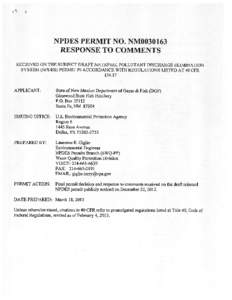 NPDES Permit NM0030163, New Mexico Department of Game and Fish, Glenwood State Fish Hatchery