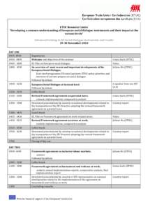 ETUC Resource Centre “Developing a common understanding of European social dialogue instruments and their impact at the various levels” Advanced training in EU Social dialogue instruments and results[removed]November 2