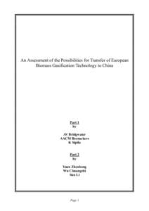 An Assessment of the Possibilities for Transfer of European Biomass Gasification Technology to China Part 1 by AV Bridgwater