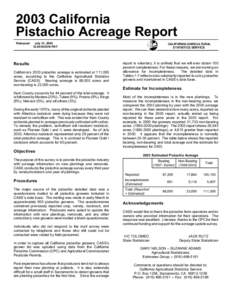 2003 California Pistachio Acreage Report Released: July 31, [removed]:00 NOON PDT