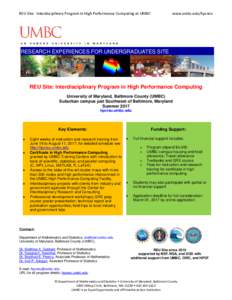 REU Site: Interdisciplinary Program in High Performance Computing at UMBC  www.umbc.edu/hpcreu RESEARCH EXPERIENCES FOR UNDERGRADUATES SITE