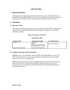 [removed]MHz 1. Band Introduction This band plays an important part in radio astronomy research. The National Science Foundation has identified this band as necessary for radio astronomy research of spectral lines that 