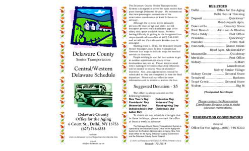 Delaware County Senior Transportation Central/Western Delaware Schedule