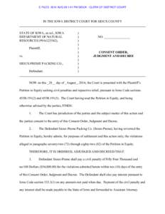 E-FILED 2014 AUG 28 1:41 PM SIOUX - CLERK OF DISTRICT COURT  IN THE IOWA DISTRICT COURT FOR SIOUX COUNTY STATE OF IOWA, ex rel., IOWA DEPARTMENT OF NATURAL