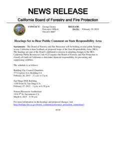 NE WS RE L E A S E California Board of Forestry and Fire Protection CONTACT: George Gentry Executive Officer