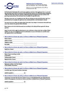 Application form for authorisation to carry on the business of a non-life insurer with registered office in the Netherlands – Class 10a Motor Vehicle Liability Sections 2:27, 2:31 & 2:32, Financial Supervision Act (FSA