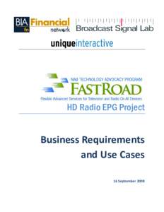 NAB FASTROAD HD Radio EPG Project: Business Requirements and Use Cases