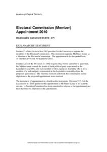 Australian Capital Territory  Electoral Commission (Member) Appointment 2010 Disallowable instrument DI[removed]