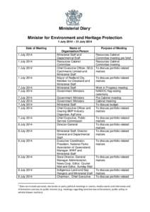 Ministerial Diary: Minister for Environment and Heritage Protection