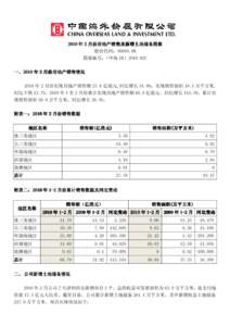 [removed] 年 2 月份房地产销售 月份房地产销售及 房地产销售及新增土地储备简报 股份代码：00688.HK 简报编号：（中海 IR）2010-02C