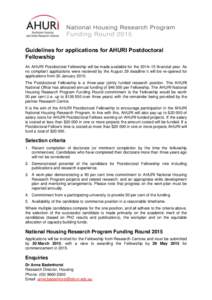 AHURI National Housing Research Program | Guidelines for Postdoctorial Fellowships