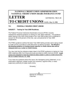 NATIONAL CREDIT UNION ADMINISTRATION NATIONAL CREDIT UNION SHARE INSURANCE FUND LETTER  LETTER NO.: 98-CU-10