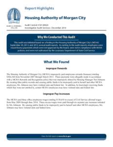 Report Highlights  Housing Authority of Morgan City DARYL G. PURPERA, CPA, CFE
