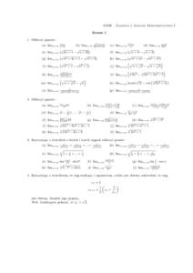 SiMR – Zadania z Analizy Matematycznej I Zestaw 1 1. Obliczyć granice: (a) limn→∞ (e) limn→∞ (g) limn→∞