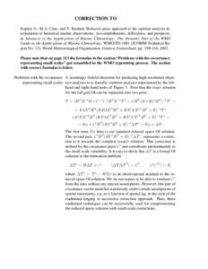 CORRECTION TO Kaplan A., M.A. Cane, and Y. Kushnir, Reduced space approach to the optimal analysis interpolation of historical marine observations: Accomplishments, difficulties, and prospects, in Advances in the Applica