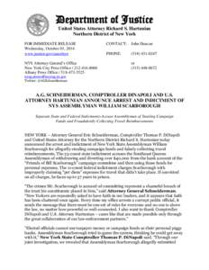 Department of Justice United States Attorney Richard S. Hartunian Northern District of New York FOR IMMEDIATE RELEASE Wednesday, October 01, 2014 www.justice.gov/usao/nyn