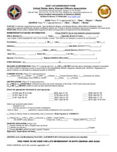 JOINT LIFE MEMBERSHIP FORM  United States Army Warrant Officers Association 462 Herndon Parkway Suite #207, Herndon, VA, , Fax, USAWOA.net, 