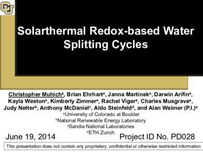 Solarthermal Redox-based Water Splitting Cycles