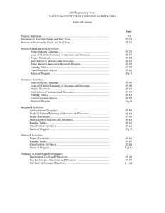 2011 Explanatory Notes NATIONAL INSTITUTE OF FOOD AND AGRICULTURE Table of Contents Page Purpose Statement .................................................................................................... Statement of