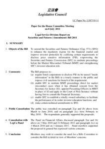 立法會 Legislative Council LC Paper No. LS87[removed]Paper for the House Committee Meeting on 8 July 2011 Legal Service Division Report on