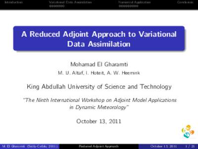Introduction  Variational Data Assimilation Numerical Application