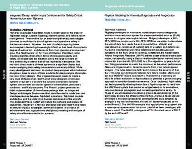 Integrated Design and Analysis Environment for Safety Critical Human-Automation Systems Physical Modeling for Anomaly Diagnostics and Prognostics  Technical Abstract