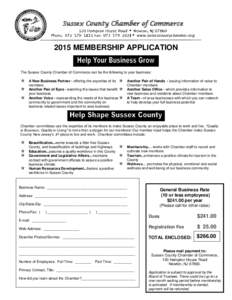 Sussex County Chamber of Commerce   www.sussexcountychamber.org 2015 MEMBERSHIP APPLICATION