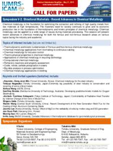 Abstract Submission Deadline – May 31, 2015 www.iumrs-icam2015.org International Conference on Advanced Materials Oct. 25~29, 2015 l ICC Jeju