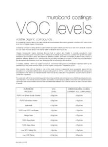 murobond coatings  VOC levels volatile organic compounds An increasingly common term in the paint industry and environmental discussions generally is the term VOC which is the short form of Volatile Organic Compounds.