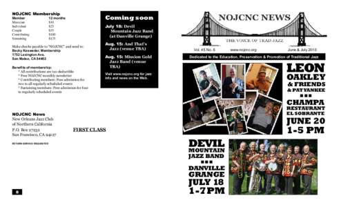 NOJCNC Membership Member		 Musician Individual		 Couple			 Contributing