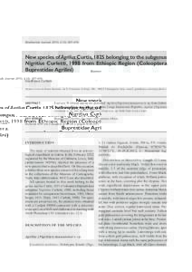 Biodiversity Journal, 2013, 4 (3): New species of Agrilus Curtis, 1825 belonging to the subgenus Nigritius Curletti, 1998 from Ethiopic Region (Coleoptera Buprestidae Agrilini) Gianfranco Curletti