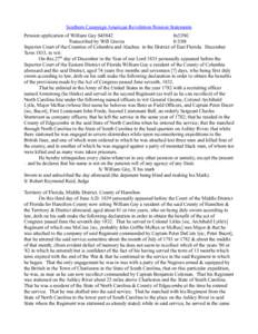 Southern Campaign American Revolution Pension Statements Pension application of William Gay S45842 fn33NC Transcribed by Will Graves[removed]Superior Court of the Counties of Columbia and Alachua in the District of East F