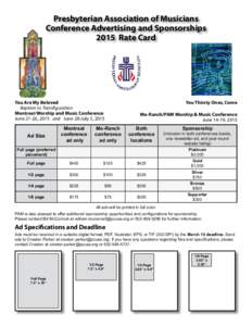 Presbyterian Association of Musicians Conference Advertising and Sponsorships 2015 Rate Card You Are My Beloved Baptism to Transfiguration