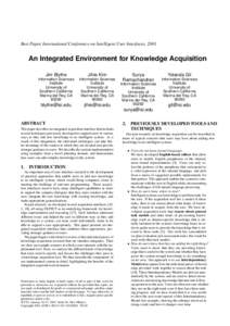 Best Paper, International Conference on Intelligent User Interfaces, 2001  An Integrated Environment for Knowledge Acquisition Jim Blythe  Jihie Kim