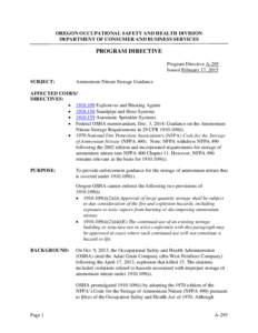 OREGON OCCUPATIONAL SAFETY AND HEALTH DIVISION DEPARTMENT OF CONSUMER AND BUSINESS SERVICES PROGRAM DIRECTIVE Program Directive A-295 Issued February 17, 2015