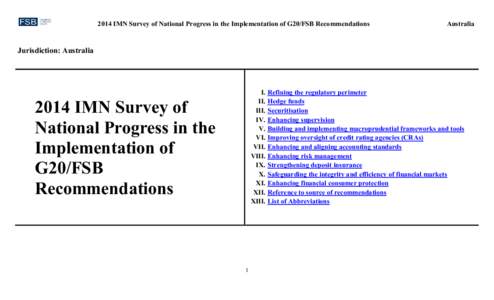 Australia 2014 IMN Survey of National Progress in the Implementation of G20/FSB Recommendations