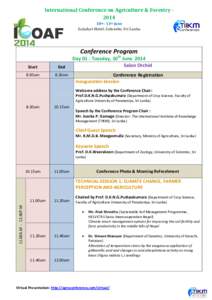 International Conference on Agriculture & Forestry 2014 10th - 11th June Galadari Hotel, Colombo, Sri Lanka Conference Program Start