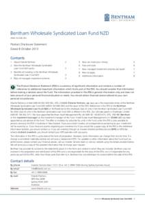 Bentham Wholesale Syndicated Loan Fund NZD ARSN[removed]Product Disclosure Statement Dated 8 October 2013