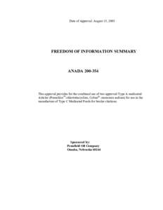 Date of Approval: August 15, 2003  FREEDOM OF INFORMATION SUMMARY ANADA[removed]