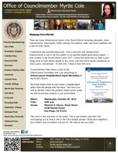 Office of Councilmember Myrtle Cole e-Weekly Fourth District Update Fall 2013 | October 23, 2013 Breast Cancer Awareness Month Public Safety | Economic Development/Neighborhood Revitalization |