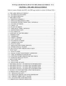 W3YVQ.v1[removed]PSCM APP.-B NTS MPG-MESSAGE FORMAT P 1-1 CHAPTER 1 - THE ARRL MESSAGE FORMAT Table of contents (Double click RTF, click PDF page number to section; Ctrl-Home TOC.):