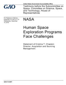 GAO-15-248T; NASA, Human Space Exploration Programs Face Challenges