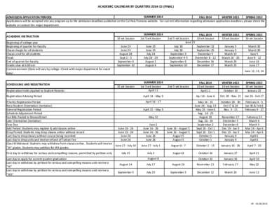 ACADEMIC CALENDAR BY QUARTERS[removed]FINAL) SUMMER 2014 ADMISSION APPLICATION PERIODS FALL 2014 WINTER 2015 SPRING 2015