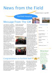 News from the Field Volume 2, Issue 4 - Apr 2013 Fairfield Hospital  Message From The GM