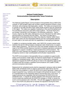 A legacy of regional cooperation, a commitment to a vibrant future  District of Columbia National Capital Region Communications Interoperability Group Procedures