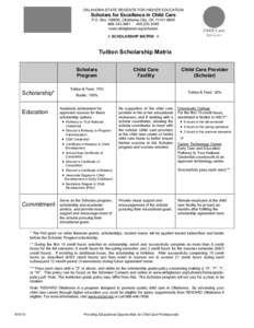 OKLAHOMA STATE REGENTS FOR HIGHER EDUCATION  Scholars for Excellence in Child Care P.O. Box[removed], Oklahoma City, OK[removed][removed]9395 www.okhighered.org/scholars