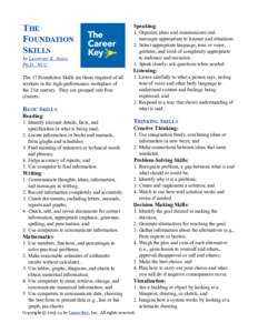 THE FOUNDATION SKILLS by Lawrence K. Jones, Ph.D., NCC The 17 Foundation Skills are those required of all