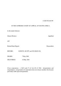 CASE NO[removed]IN THE SUPREME COURT OF APPEAL OF SOUTH AFRICA In the matter between